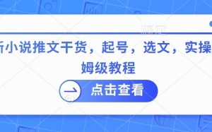 最新小说推文干货，起号，选文，实操等保姆级教程