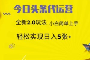 今日头条代运营，新2.0玩法，小白轻松做，每日实现躺Z5张【揭秘】