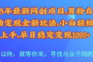 25年最新网创项目，男粉自动变现全新玩法，小白轻松上手，单日稳定变现多张【揭秘】