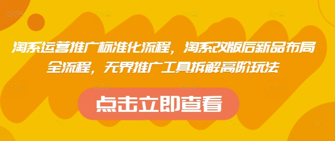 淘系运营推广标准化流程，淘系改版后新品布局全流程，无界推广工具拆解高阶玩法
