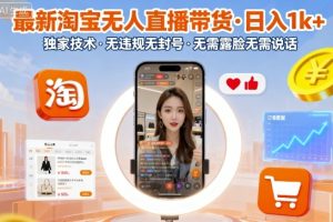 最新淘宝无人直播带货，日入1k+，独家技术，无违规无封号，无需露脸无需说话【揭秘】