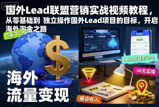 国外Lead联盟营销实战视频教程,从零基础到独立操作国外Lead项目的目标,开启海外淘金之路插图 国外Lead联盟营销实战视频教程,从零基础到独立操作国外Lead项目的目标,开启海外淘金之路