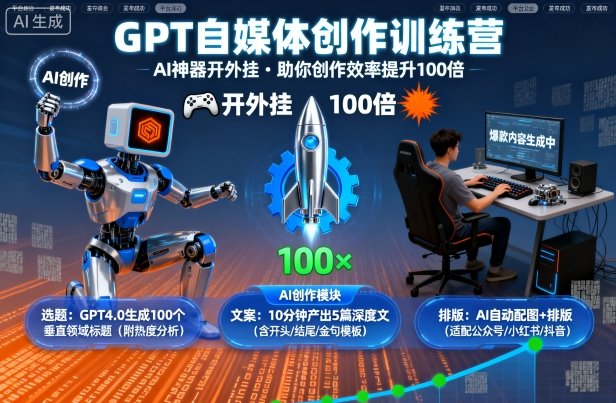 GPT自媒体创作训练营:AI神器开外挂,助你创作效率提升100倍插图 GPT自媒体创作训练营:AI神器开外挂,助你创作效率提升100倍