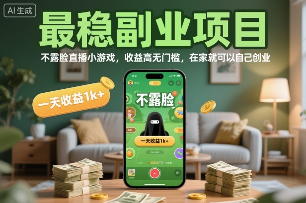 最稳副业项目,不露脸直播小游戏,收益高无门槛,一天收益1k+,在家就可以自己创业【揭秘】插图 最稳副业项目,不露脸直播小游戏,收益高无门槛,一天收益1k+,在家就可以自己创业【揭秘】