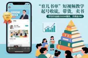 育儿书单短视频教学，起号收徒，带货，卖书（带货作品破2000W播放，月佣金2W）