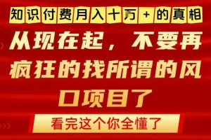 知识付费月入10个W的真相，做网创项目这一个就够了，不要再疯狂的找所谓的风口项目【揭秘】